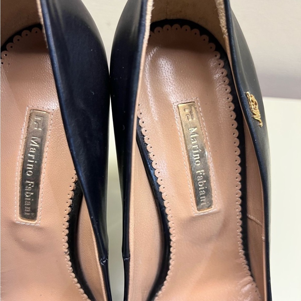 NWT Made in Italy Marino Fabiani Elegant Black Leather Heels with Bow - Picture 7 of 10